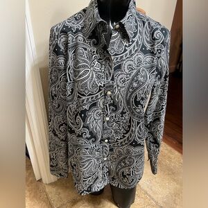 Ralph Lauren Women's S Black & White Paisley Long Sleeve Button Down